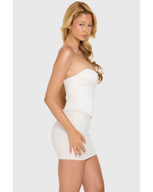 Oh Polly White Embellished Skirt Corset Mini Dress