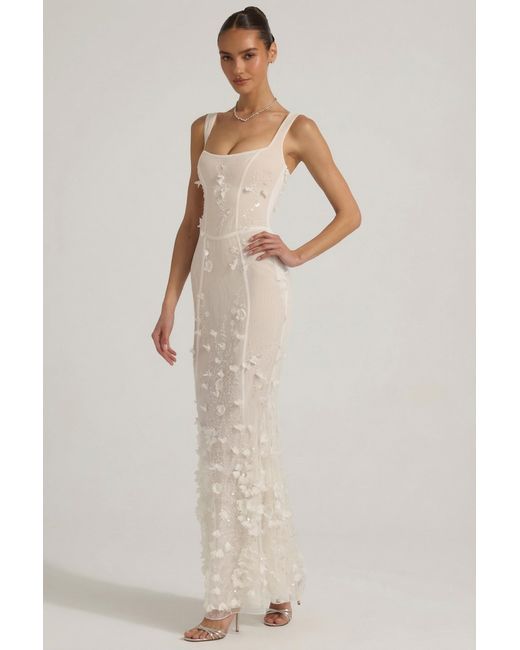 Oh Polly Natural Embellished Appliqué Soft-Scoop Corset Gown