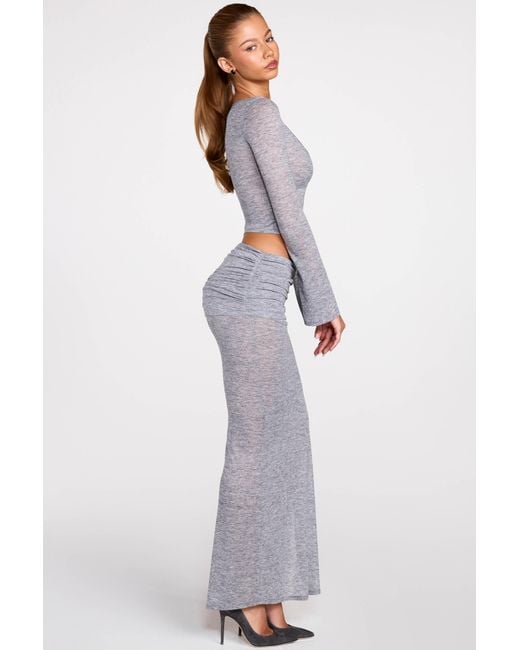 Oh Polly Gray Sheer Jersey Low-Rise Draped Maxi Skirt