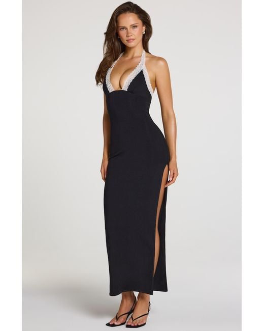 Oh Polly Black Modal Lace-Trim Maxi Dress