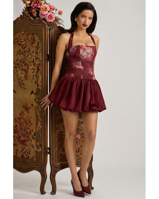 Oh Polly Multicolor Halterneck Lace-Up Bubble Hem Mini Dress