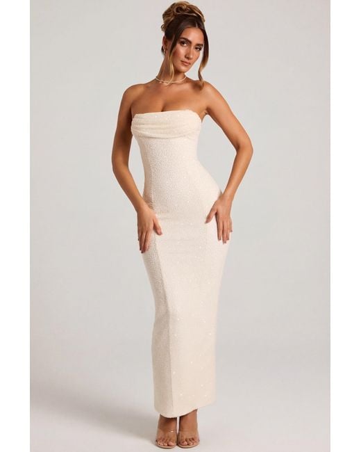 Oh Polly White Embellished Bandeau Cowl Neck Maxi Dress