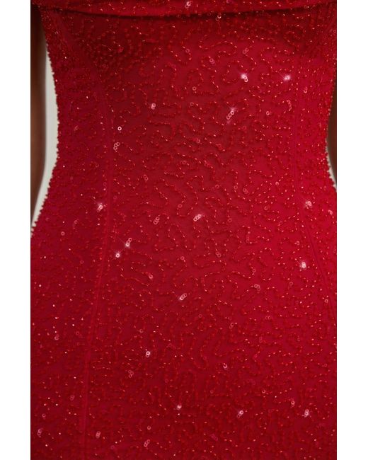 Oh Polly Red Embellished Strapless Cowl-Neck Mini Dress