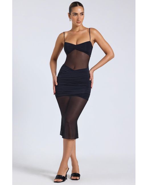 Oh Polly Black Sheer Panelled Draped Midaxi Dress