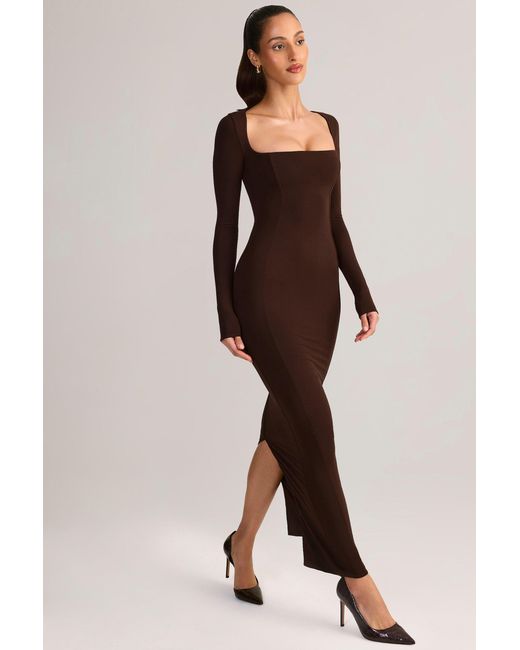 Oh Polly Brown Modal Square-Neck Bodycon Maxi Dress