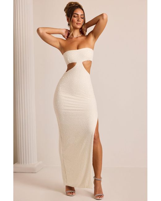 Oh Polly White Embellished Cut Out Maxi Dress
