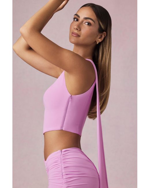Oh Polly Pink Scarf-Detail One-Shoulder Top