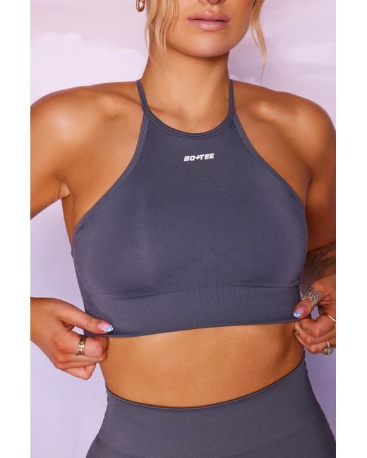 BO+TEE Gray Seamless High Neckline Crop Top