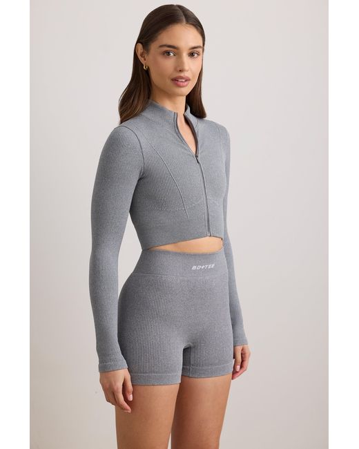 BO+TEE Gray Flexirib Cropped Jacket