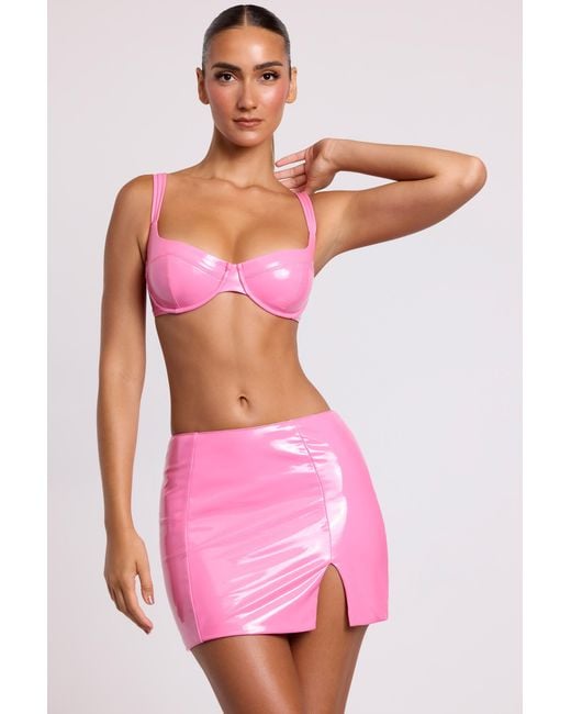 Oh Polly Pink Vinyl Thigh Split Micro Mini Skirt