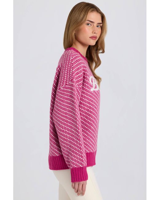 BO+TEE Pink Knit Logo Oversized Jumper