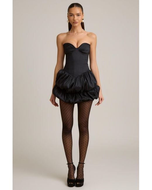 Oh Polly Black Satin Bubble Hem Corset Mini Dress