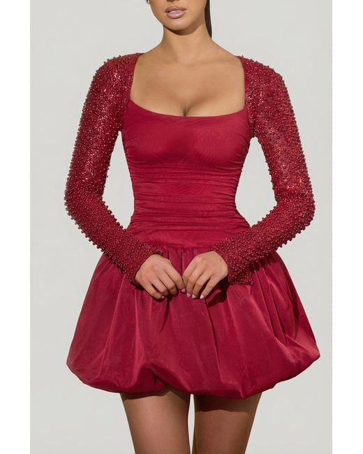 Oh Polly Red Embellished Bubble Hem Mini Dress