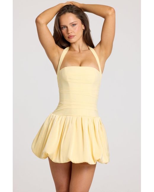 Oh Polly Yellow Halterneck Lace-Up Bubble Hem Corset Micro Mini Dress