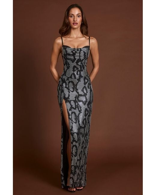 Oh Polly Metallic Embellished Peekaboo Cowl-Neck Dress