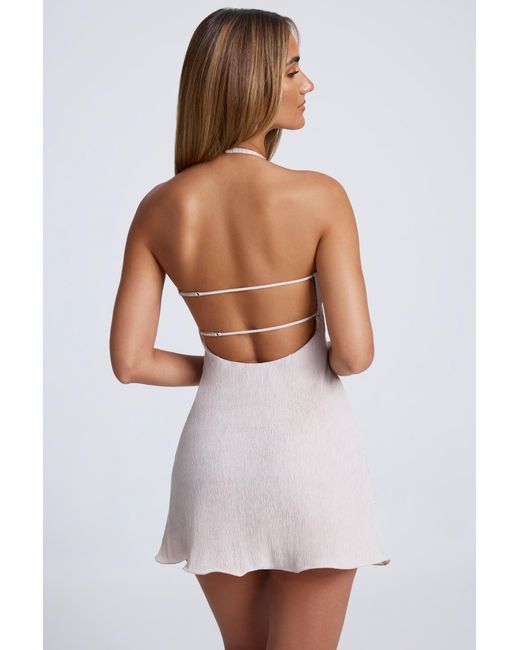 Oh Polly Gray Hardware Detail Open-Back Halterneck Micro Mini Dress