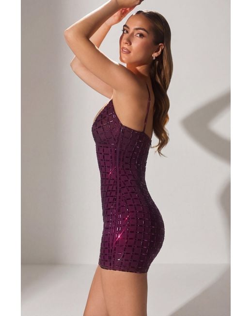 Oh Polly Black Embellished Plunge Semi-Sheer Mini Dress