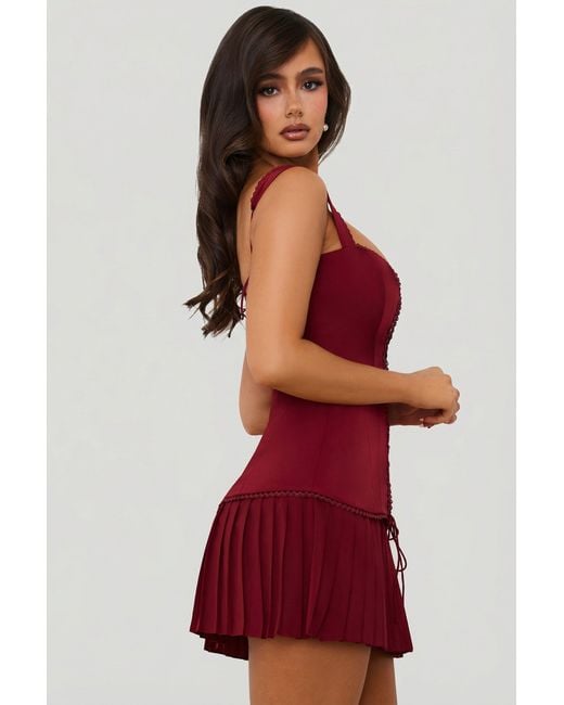 Oh Polly Red Bow-Detail Lace-Up Corset Mini Dress