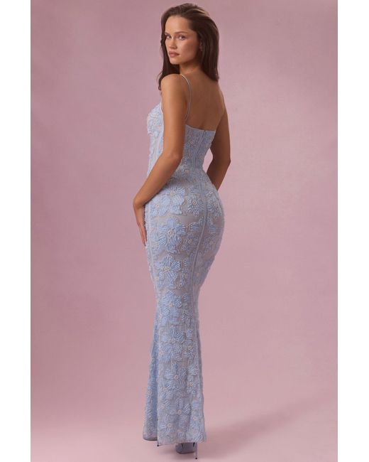 Oh Polly Blue Embellished Square Neck Maxi Dress