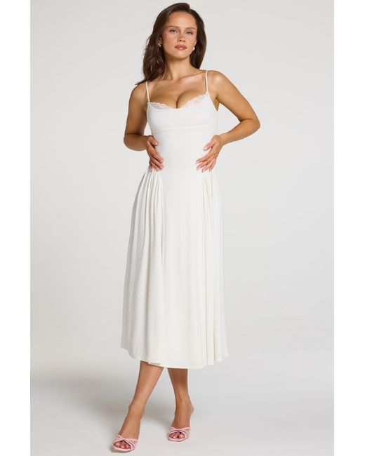 Oh Polly White Modal Lace-Trim Midaxi Dress