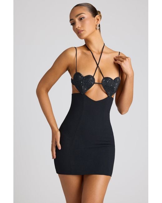 Oh Polly Black Embellished Heart Cup Detail Mini Dress