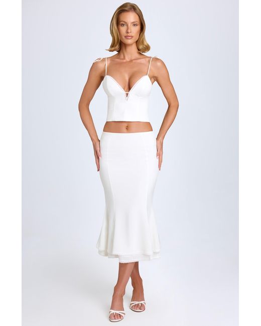 Oh Polly White Lace-Trim Mid-Rise Midaxi Skirt