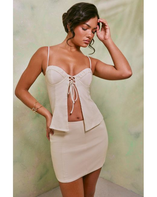 Oh Polly White Mid Rise Linen Mini Skirt