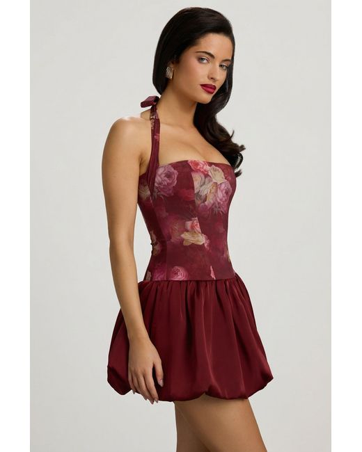 Oh Polly Multicolor Halterneck Lace-Up Bubble Hem Mini Dress