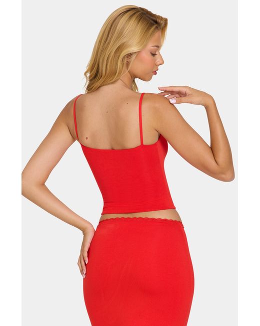Oh Polly Red Modal Lace-Trim Top