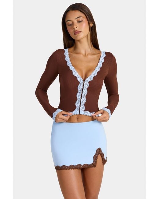 Oh Polly Brown Lace-Trim Cropped Cardigan