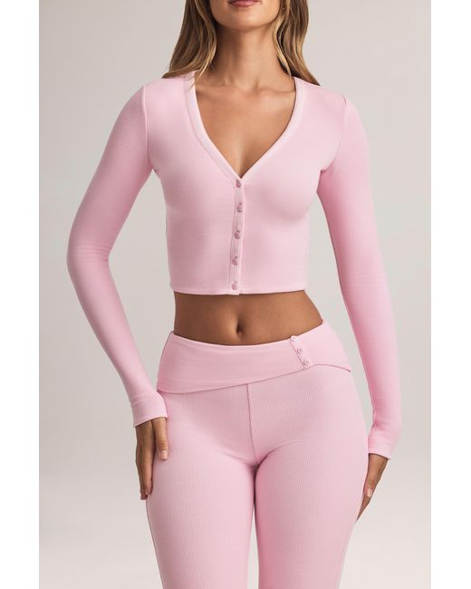 Oh Polly Pink Modal Ribbed Cropped Cardigan