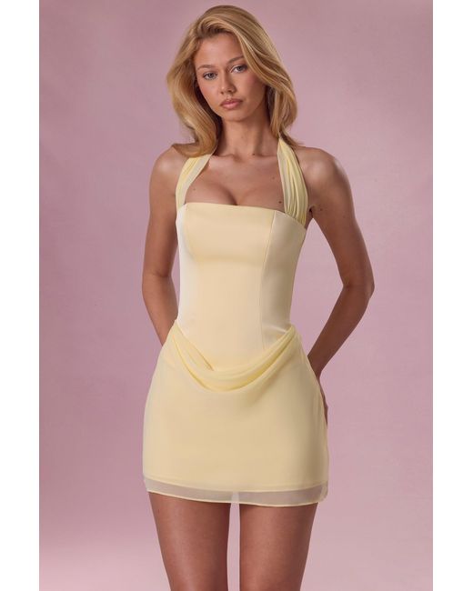 Oh Polly Yellow Satin Draped Mini Dress