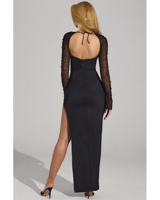 Oh Polly Black Embellished Side Split Maxi Dress
