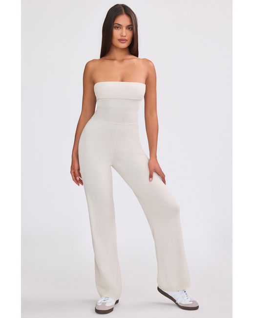 BO+TEE White Chunky Knit Bandeau Kick Flare Jumpsuit