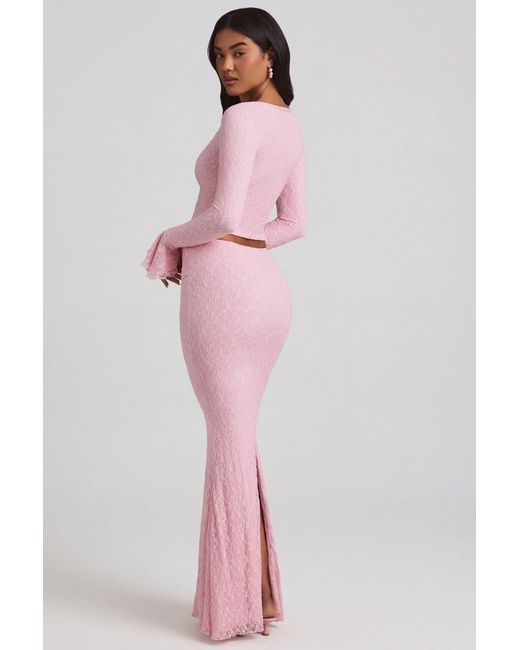 Oh Polly Pink Draped Low-Rise Lace Maxi Skirt