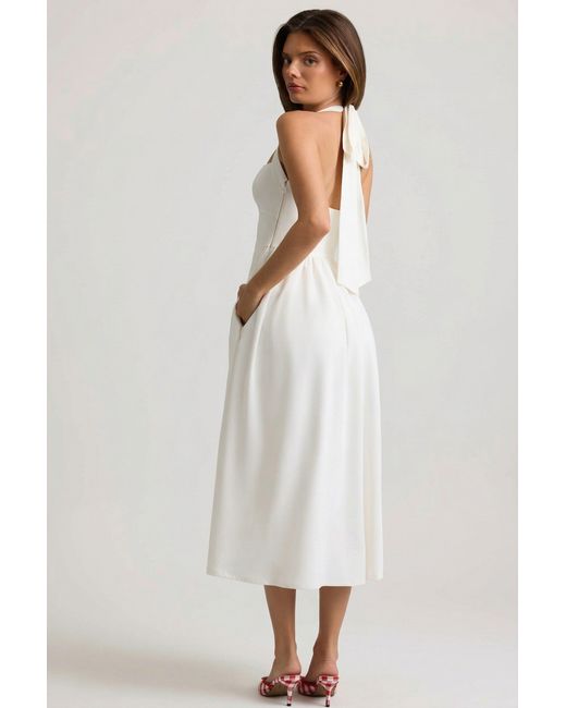Oh Polly White Button-Detail Halterneck Midaxi Dress