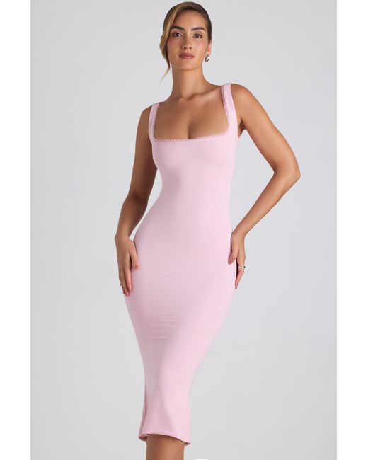 Oh Polly Pink Modal Lace-Trim Midaxi Dress