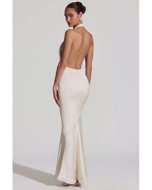 Oh Polly White Backless Halterneck Fishtail Gown