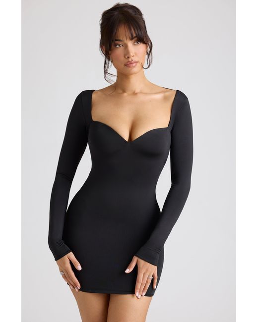 Oh Polly Black Long Sleeve Sweetheart Neckline Mini Dress