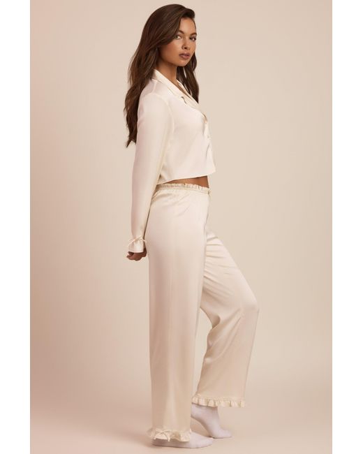 Oh Polly White Ruffle-Trim Mid-Rise Pyjama Trousers