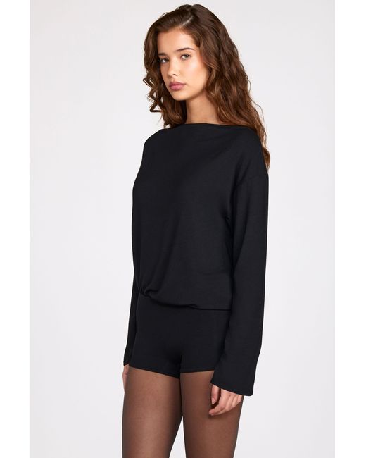 Oh Polly Black Modal Long-Sleeve Backless Romper