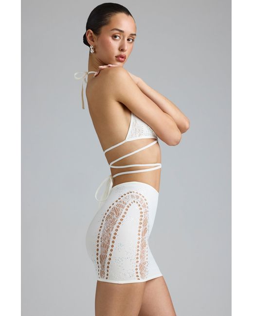 Oh Polly White Embellished Mid-Rise Mini Skirt