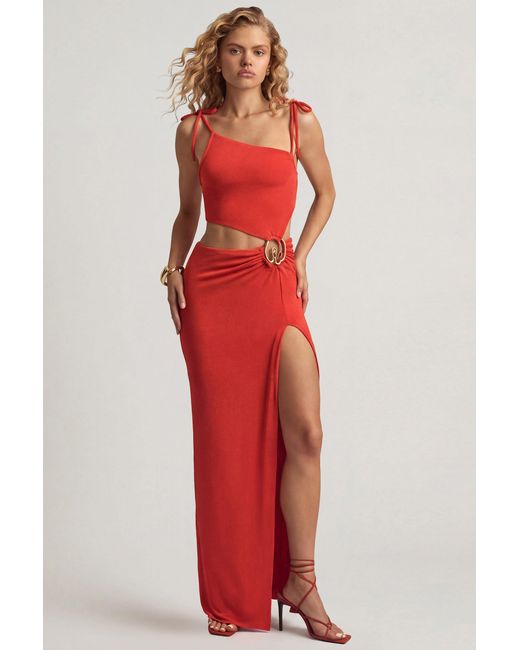 Oh Polly Textured Jersey Asymmetric Maxi Dress