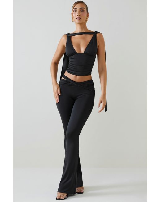 Oh Polly Black Cut-Out Mid-Rise Flared Trousers