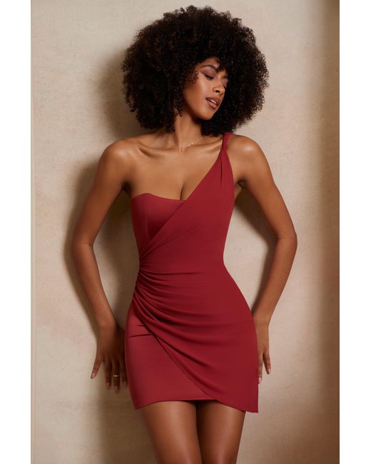Oh Polly Red One Shoulder Draped Mini Dress