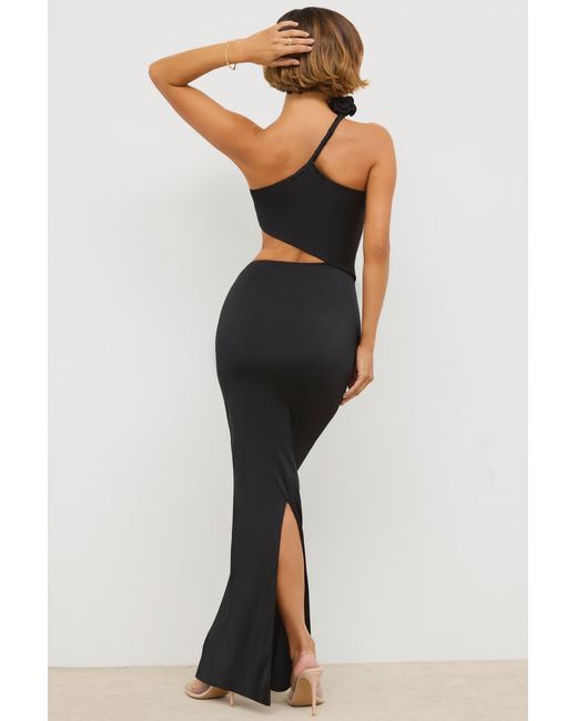 Oh Polly Black Jersey Asymmetric Cut Out Maxi Dress