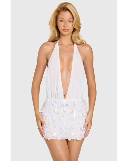 Oh Polly White Embellished Skirt Chiffon Mini Dress