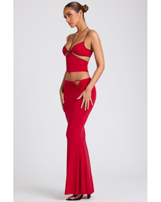 Oh Polly Red Mid Rise Maxi Skirt