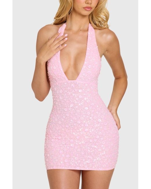 Oh Polly Pink Embellished Mini Dress