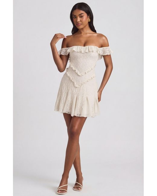 Oh Polly White Off-Shoulder Lace A-Line Mini Dress